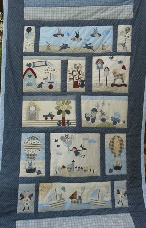patchwork coperta con scene