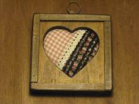 quadretto cuore stoffa legno